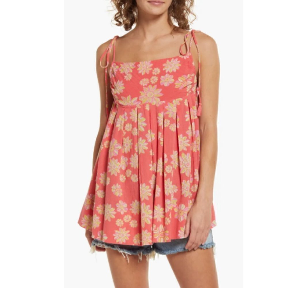 Free People 'Molly' Floral-Print Sleeveless Tunic Top, Hollyhock Combo